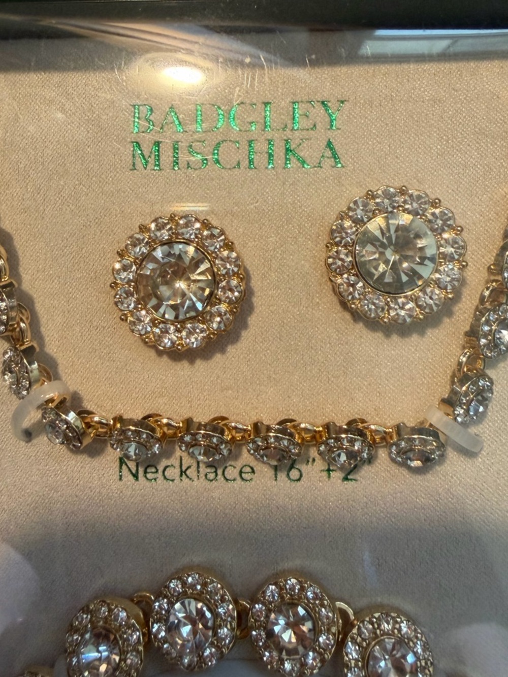 Badgley Mischka Crystal Necklace Bracelet Earrings Set Gold Tone - Picture 4 of 9